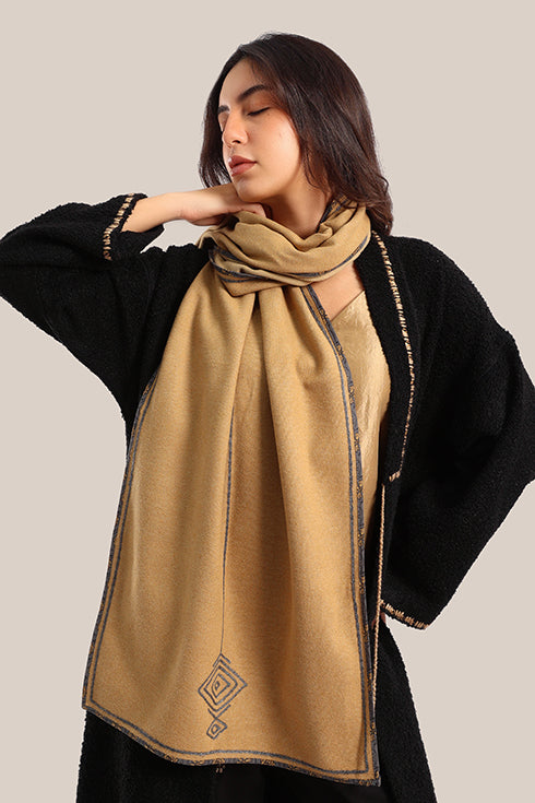 Yarn embroidered cotton shawl
